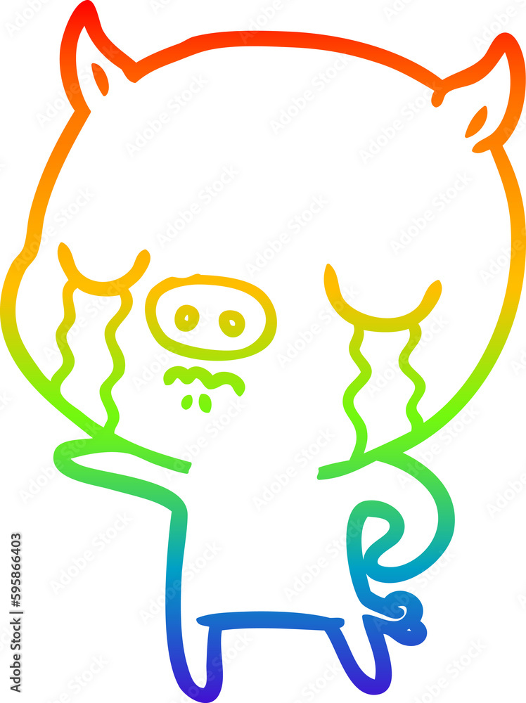 rainbow gradient line drawing of a cartoon pig crying rainbow gradient line drawing of a cartoon pig crying