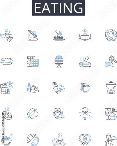 Eating line icons collection. Drinking, Feasting, Devouring, Noshing, Munching, Chomping, Grazing vector and linear illustration. Supping,Swallowing,Gobbling outline signs set