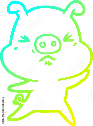 cold gradient line drawing of a cartoon angry pig