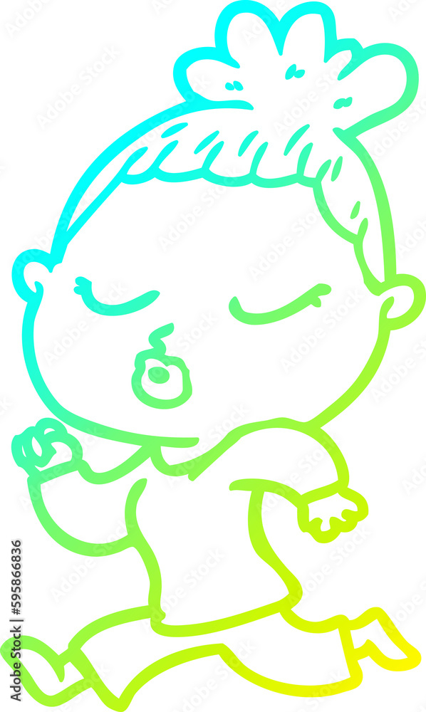 cold gradient line drawing of a cartoon calm woman cold gradient line drawing of a cartoon calm woman