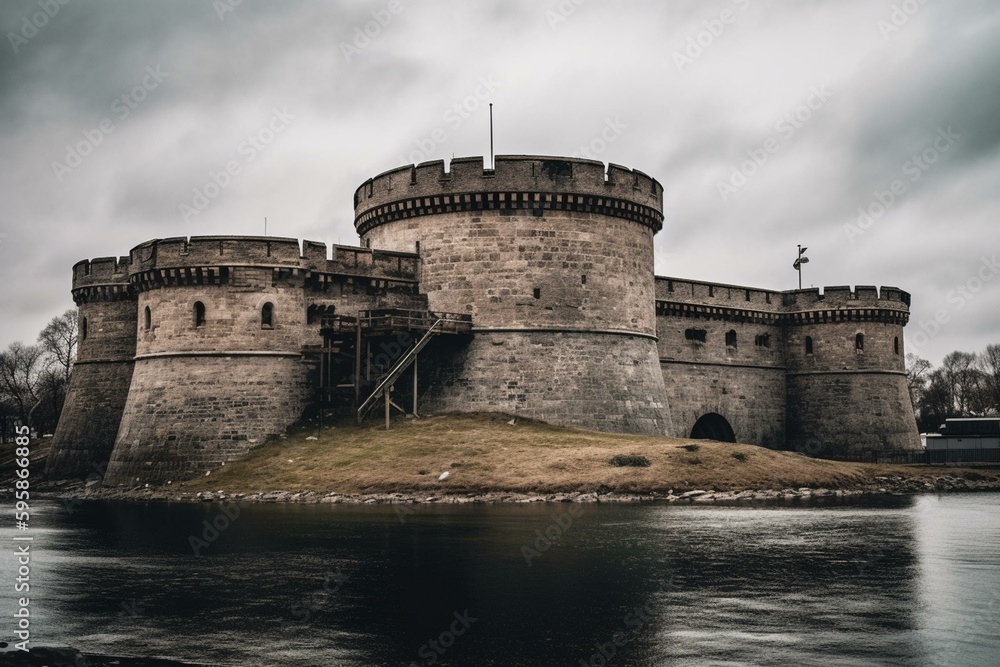 Fortress resembling the Viking era. Generative AI