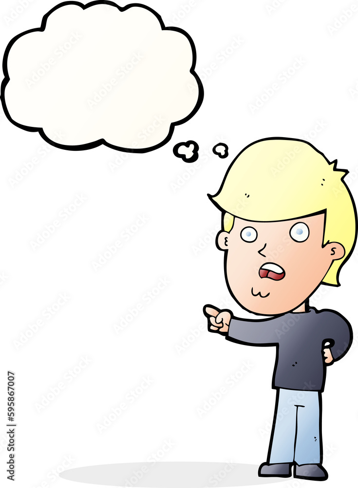 cartoon shocked man pointing with thought bubble cartoon shocked man pointing with thought bubble