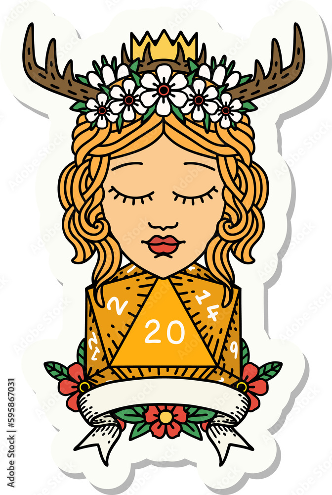 sticker of a human druid with natural twenty roll sticker of a human druid with natural twenty roll