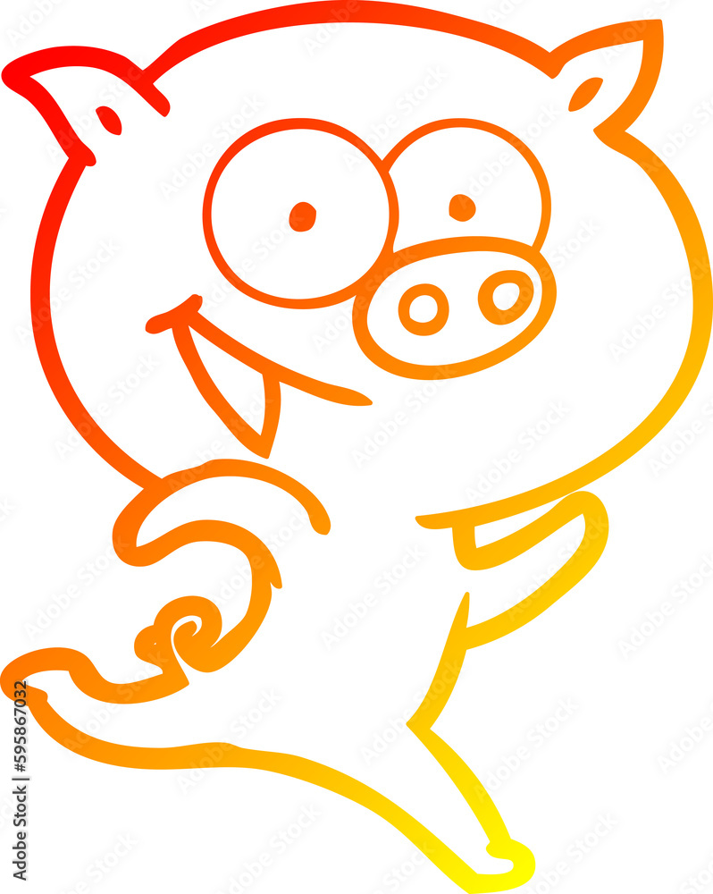 Obraz premium warm gradient line drawing of a cheerful running pig cartoon