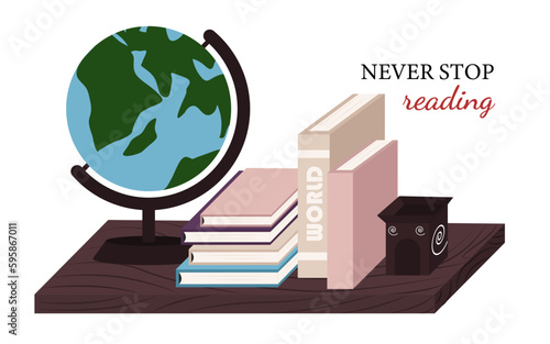 Reading emblems. Bookstore, library icon. Science literature, dictionary. Study books pile. Studies symbol.
