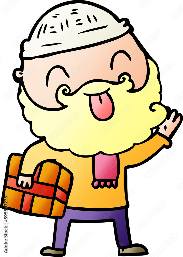 man with beard carrying christmas present man with beard carrying christmas present