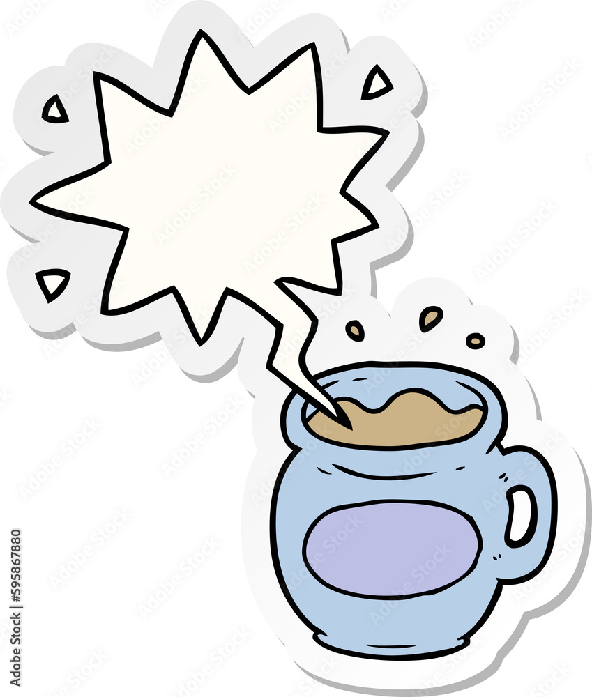 cartoon mug of coffee with speech bubble sticker cartoon mug of coffee with speech bubble sticker