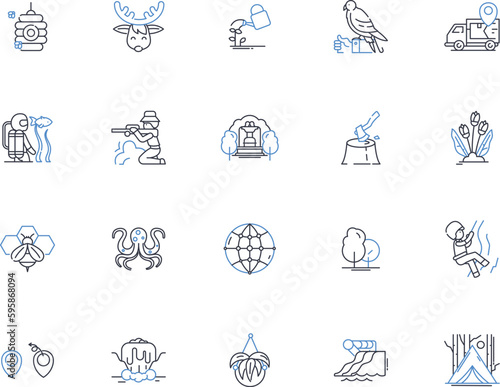 Mystic forest line icons collection. Enigmatic, Mysterious, Ethereal, Enchanted, Mystic, Secretive, Magical vector and linear illustration. Serene,Spiritual,Mythical outline signs set