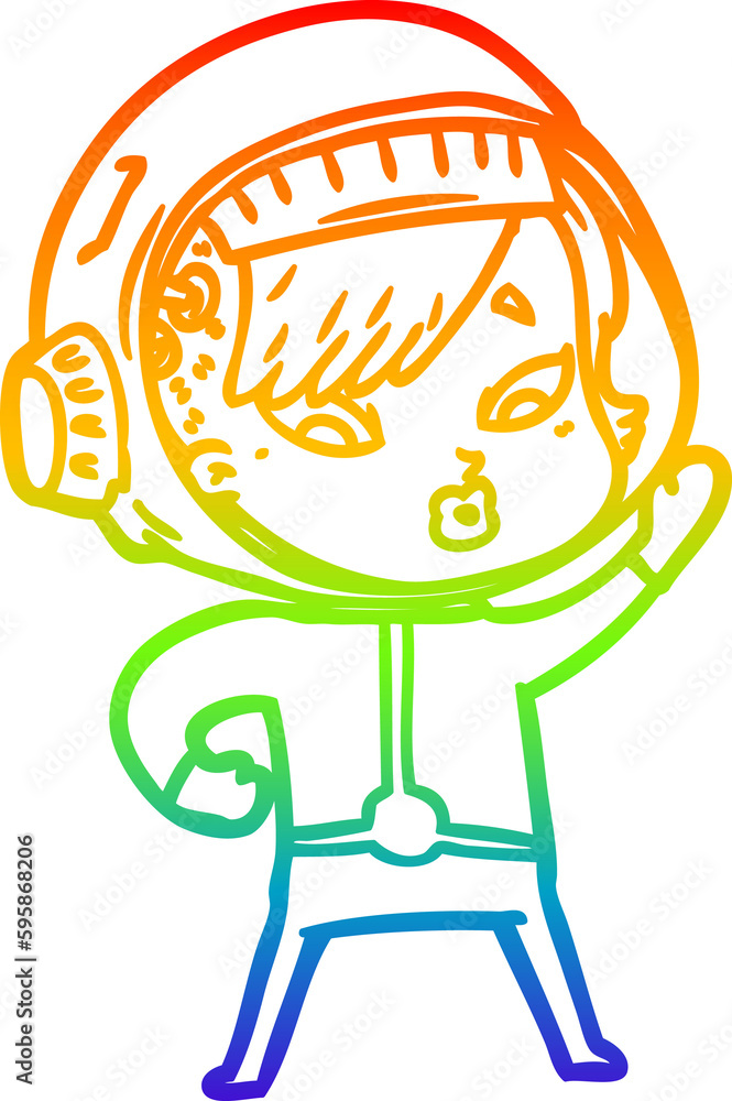 rainbow gradient line drawing of a cartoon astronaut woman rainbow gradient line drawing of a cartoon astronaut woman