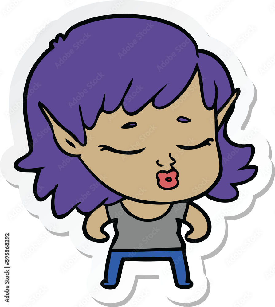 sticker of a pretty cartoon elf girl sticker of a pretty cartoon elf girl