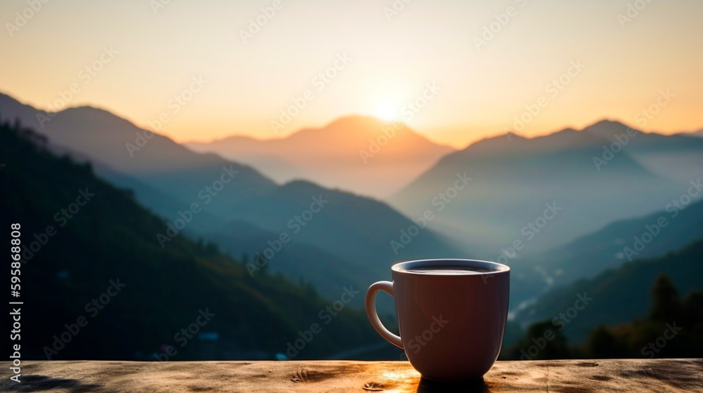 Cup of coffee on the background of nature. Generative AI, Cup of coffee on the background of nature. Generative AI,