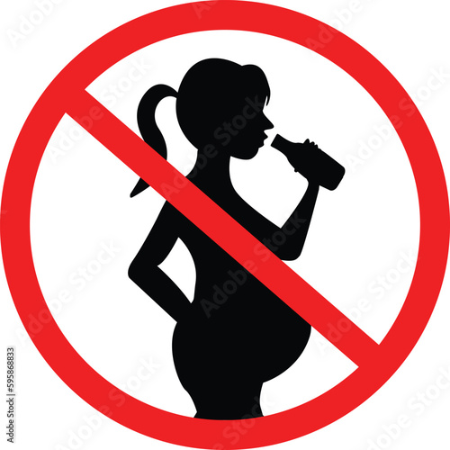 No alcohol during pregnancy sign. Do not drink alcohol during pregnancy symbol. No alcohol for pregnant woman. flat style.