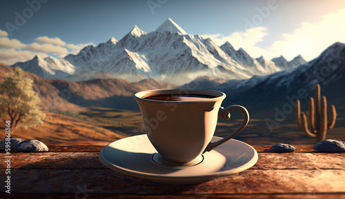 Cup of coffee on the background of nature. Generative AI,