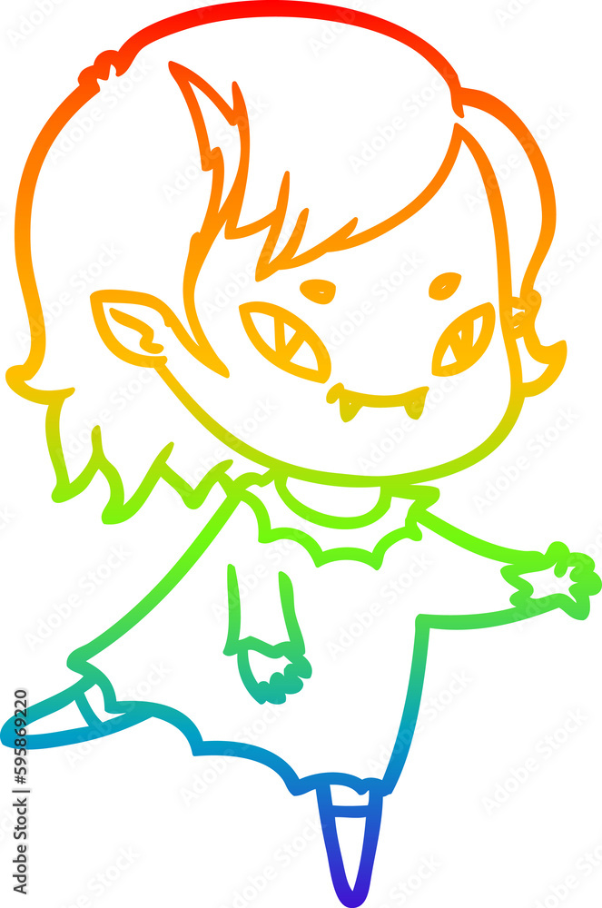 rainbow gradient line drawing of a cartoon friendly vampire girl rainbow gradient line drawing of a cartoon friendly vampire girl