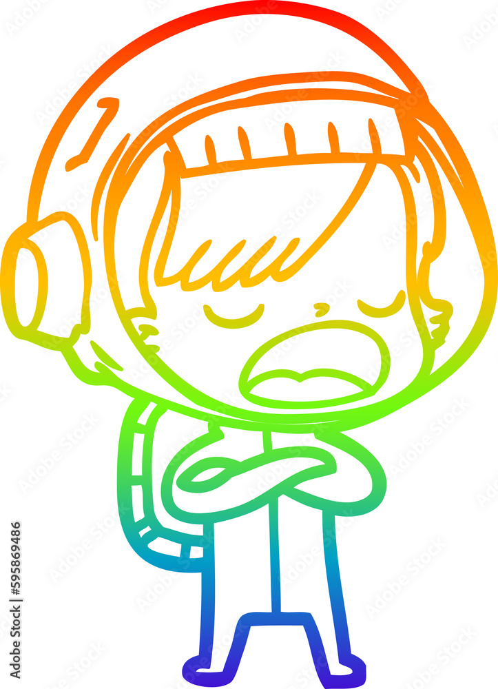 rainbow gradient line drawing of a cartoon astronaut woman explaining rainbow gradient line drawing of a cartoon astronaut woman explaining