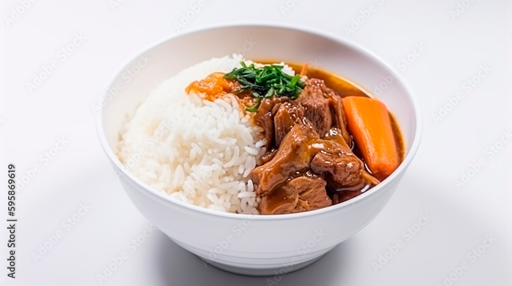 Taiwanese Pork Stew with Steamed Rice, Served Individually Generative AI, Taiwanese Pork Stew with Steamed Rice, Served Individually Generative AI,