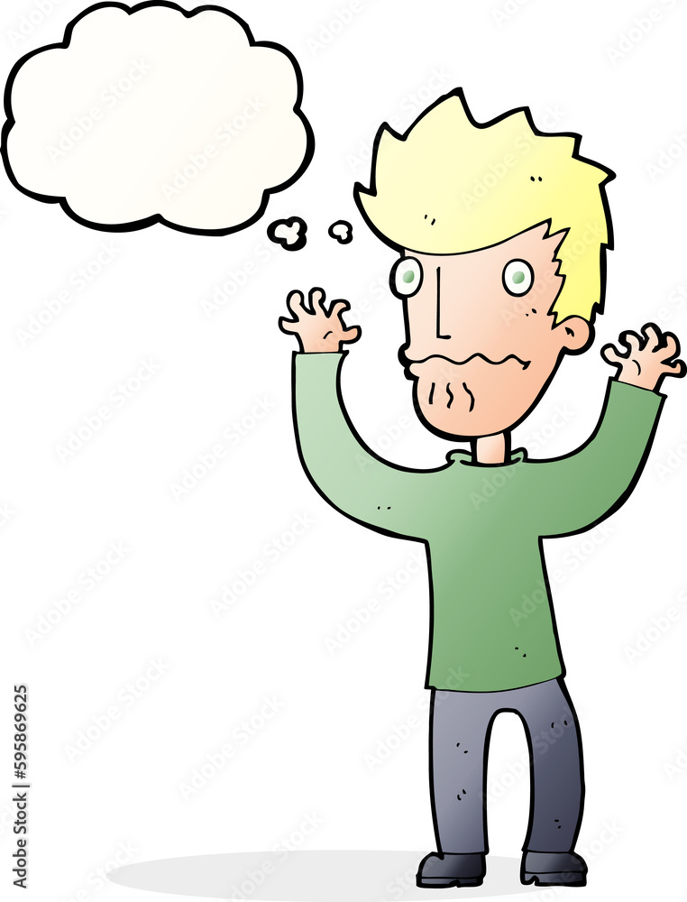 cartoon frightened man with thought bubble cartoon frightened man with thought bubble
