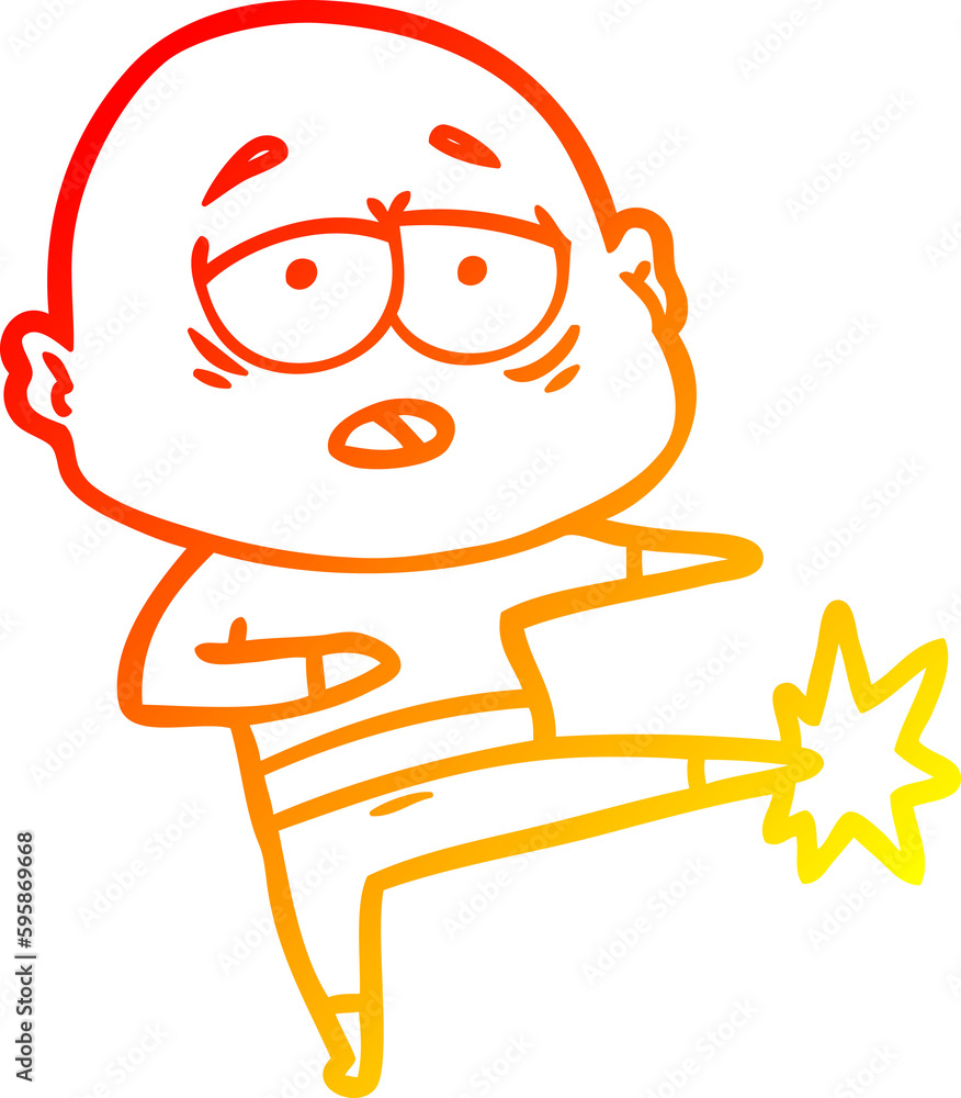 warm gradient line drawing of a cartoon tired bald man warm gradient line drawing of a cartoon tired bald man