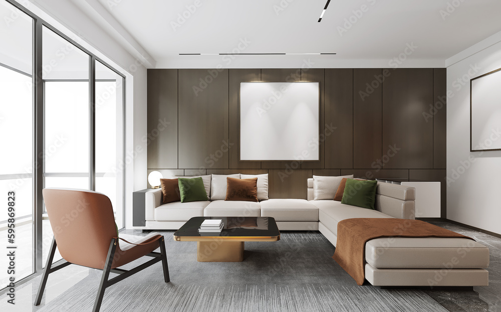 The modern luxury interior of the living room is bright and clean. 3D illustration The modern luxury interior of the living room is bright and clean. 3D illustration