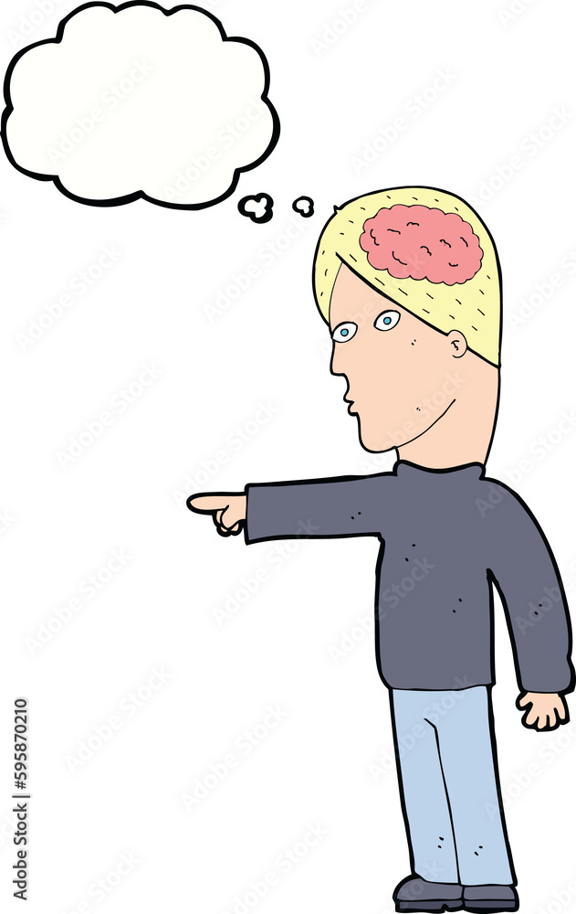 cartoon clever man pointing with thought bubble cartoon clever man pointing with thought bubble