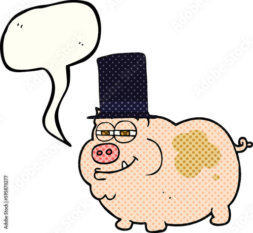 freehand drawn comic book speech bubble cartoon rich pig