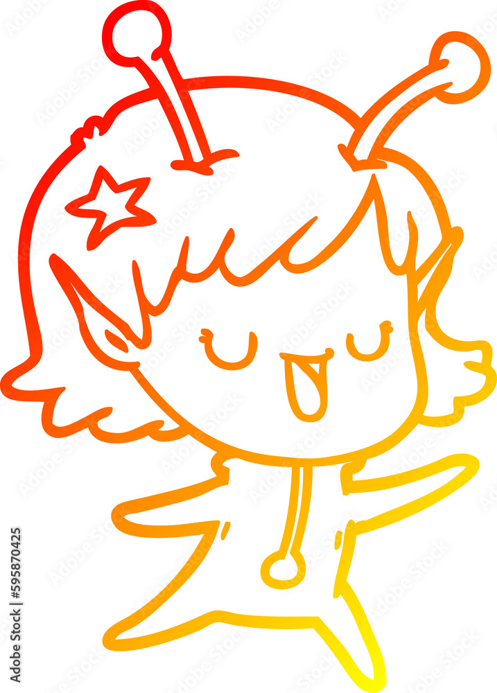 warm gradient line drawing of a happy alien girl cartoon warm gradient line drawing of a happy alien girl cartoon