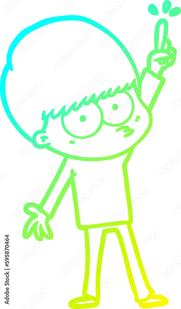 cold gradient line drawing of a nervous cartoon boy with idea cold gradient line drawing of a nervous cartoon boy with idea