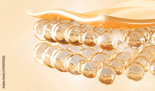 Fototapeta Naklejka Na Ścianę i Meble -  Facial skin structure 3d render. Healthy skin layers epidermis, dermis and hypodermis. Tissue surface with bubbles collagen cells, cosmetic or cosmetology mockup banner for skincare. 3D illustration