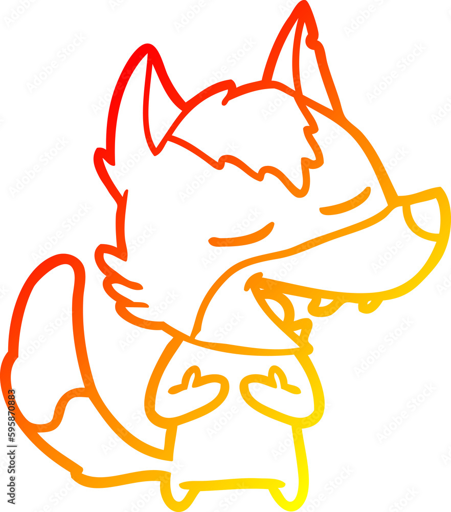 warm gradient line drawing of a cartoon wolf laughing warm gradient line drawing of a cartoon wolf laughing