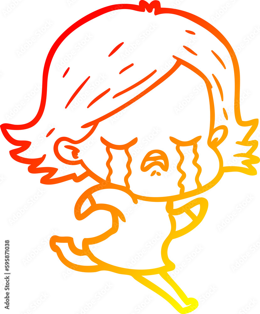 Fototapeta premium warm gradient line drawing of a cartoon girl crying whilst running