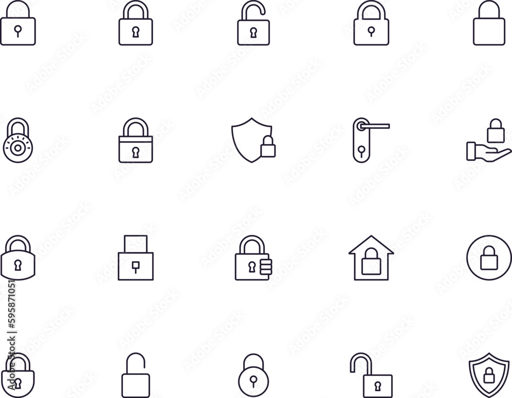 Collection of modern lock outline icons. Set of modern illustrations for mobile apps, web sites, flyers, banners etc isolated on white background. Premium quality signs. Collection of modern lock outline icons. Set of modern illustrations for mobile apps, web sites, flyers, banners etc isolated on white background. Premium quality signs.