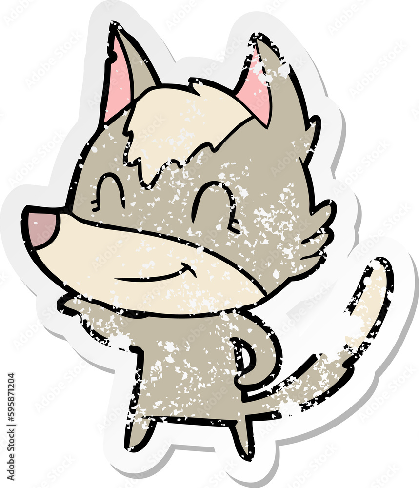 distressed sticker of a friendly cartoon wolf distressed sticker of a friendly cartoon wolf