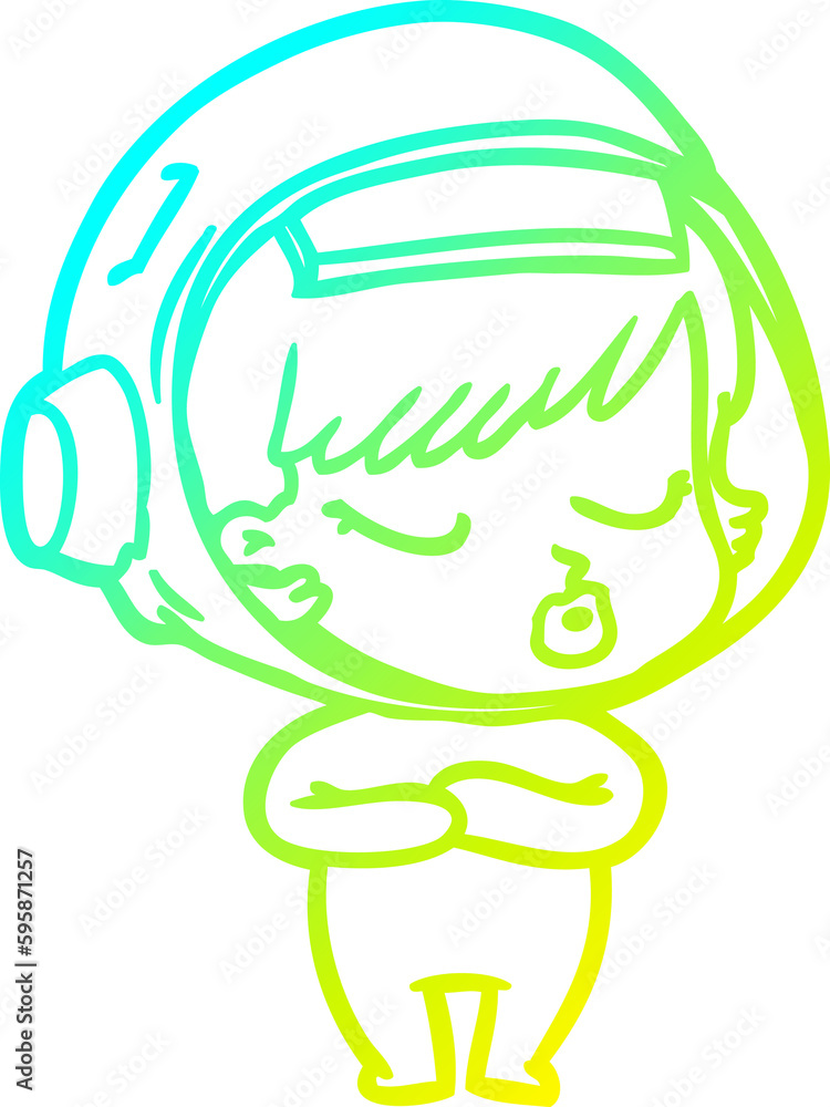 cold gradient line drawing of a cartoon pretty astronaut girl cold gradient line drawing of a cartoon pretty astronaut girl