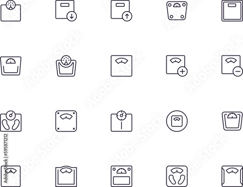Scale concept. Collection of modern high quality weight line icons. Editable stroke. Premium linear symbol for web sites, flyers, banners, online shops and companies.