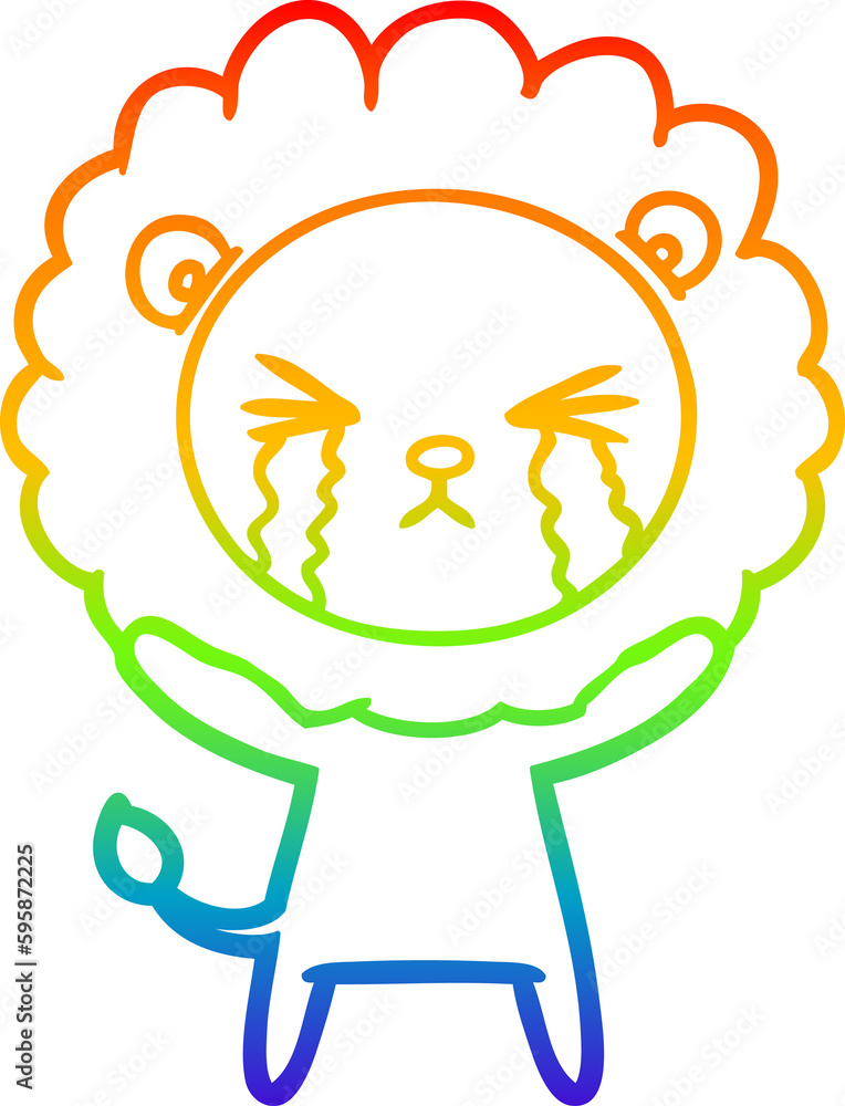 rainbow gradient line drawing of a cartoon crying lion rainbow gradient line drawing of a cartoon crying lion