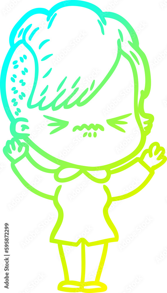 cold gradient line drawing of a cartoon annoyed hipster girl cold gradient line drawing of a cartoon annoyed hipster girl