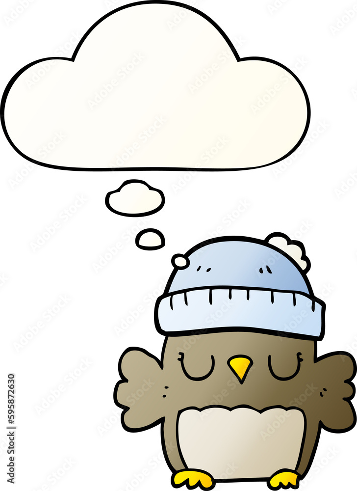 cute cartoon owl in hat with thought bubble in smooth gradient style cute cartoon owl in hat with thought bubble in smooth gradient style