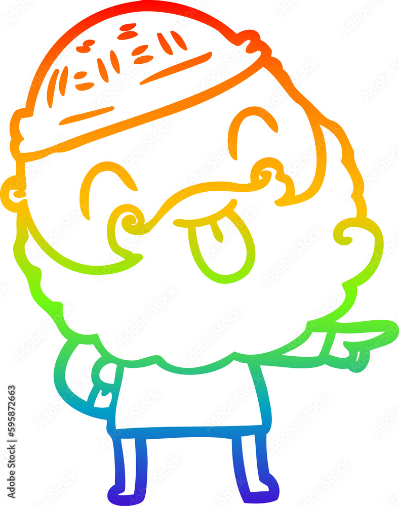 rainbow gradient line drawing of a man with beard sticking out tongue rainbow gradient line drawing of a man with beard sticking out tongue