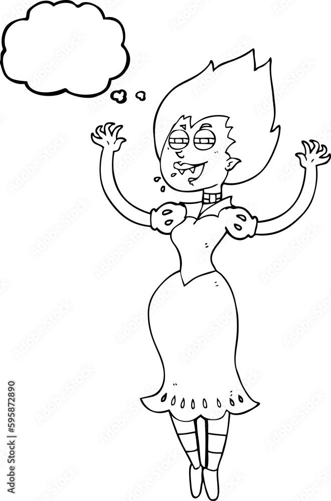 freehand drawn thought bubble cartoon vampire girl with bloody mouth freehand drawn thought bubble cartoon vampire girl with bloody mouth