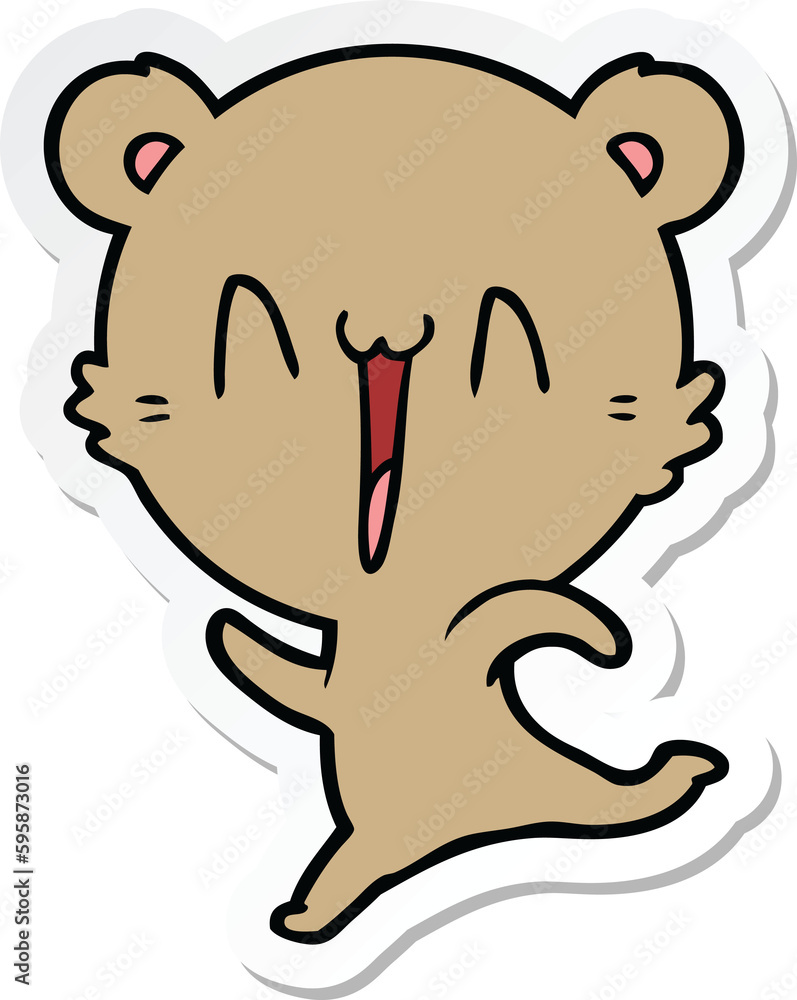 sticker of a happy bear running cartoon