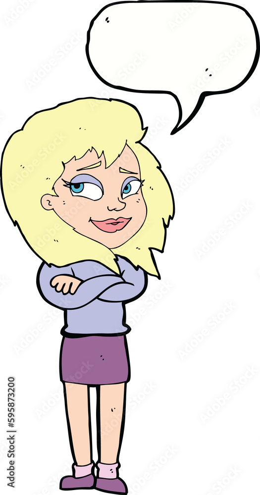 cartoon woman with crossed arms with speech bubble cartoon woman with crossed arms with speech bubble