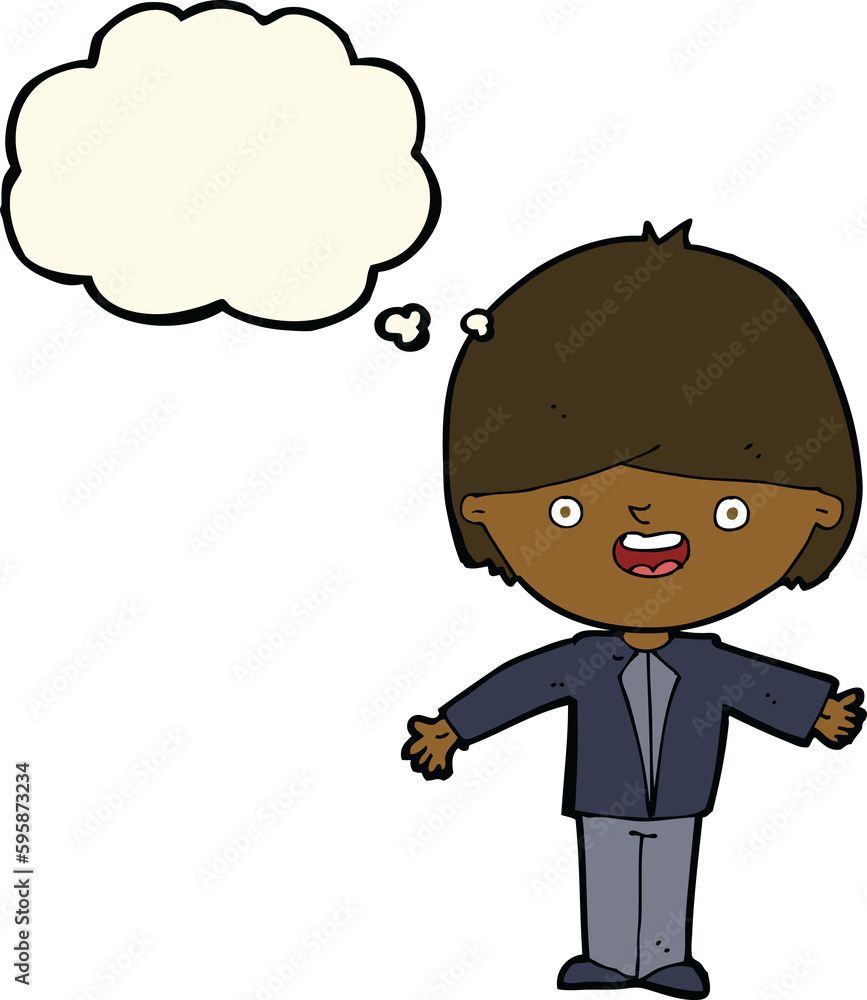 cartoon happy boy with open arms with thought bubble cartoon happy boy with open arms with thought bubble