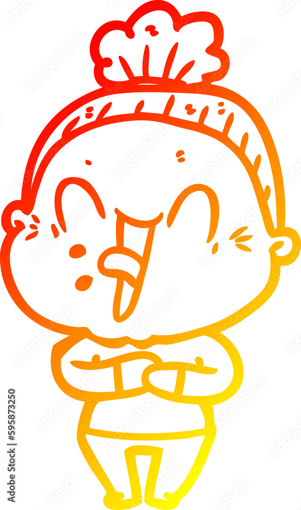 warm gradient line drawing of a cartoon happy old woman warm gradient line drawing of a cartoon happy old woman