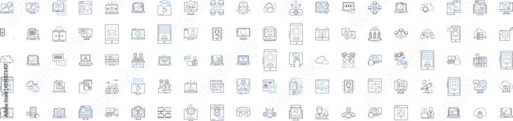 PC line icons collection. Gaming, Processor, Keyboard, Mouse, Graphics, RAM, Hard drive vector and linear illustration. Desktop,Laptop,Monitor outline signs set PC line icons collection. Gaming, Processor, Keyboard, Mouse, Graphics, RAM, Hard drive vector and linear illustration. Desktop,Laptop,Monitor outline signs set