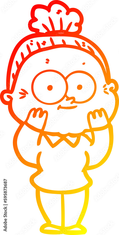 warm gradient line drawing of a cartoon happy old woman warm gradient line drawing of a cartoon happy old woman