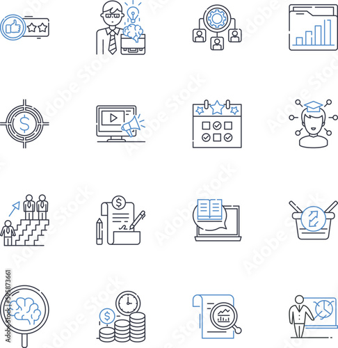 Perseverance and Endurance line icons collection. Grit, Determination, Stamina, Resilience, Tenacity, Fortitude, Patience vector and linear illustration. Persistence,Endurance,Steadfastness outline
