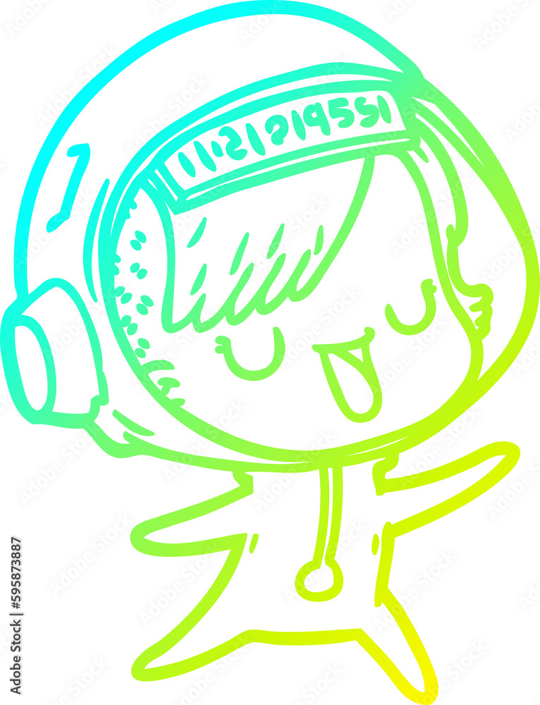 cold gradient line drawing of a cartoon astronaut woman cold gradient line drawing of a cartoon astronaut woman