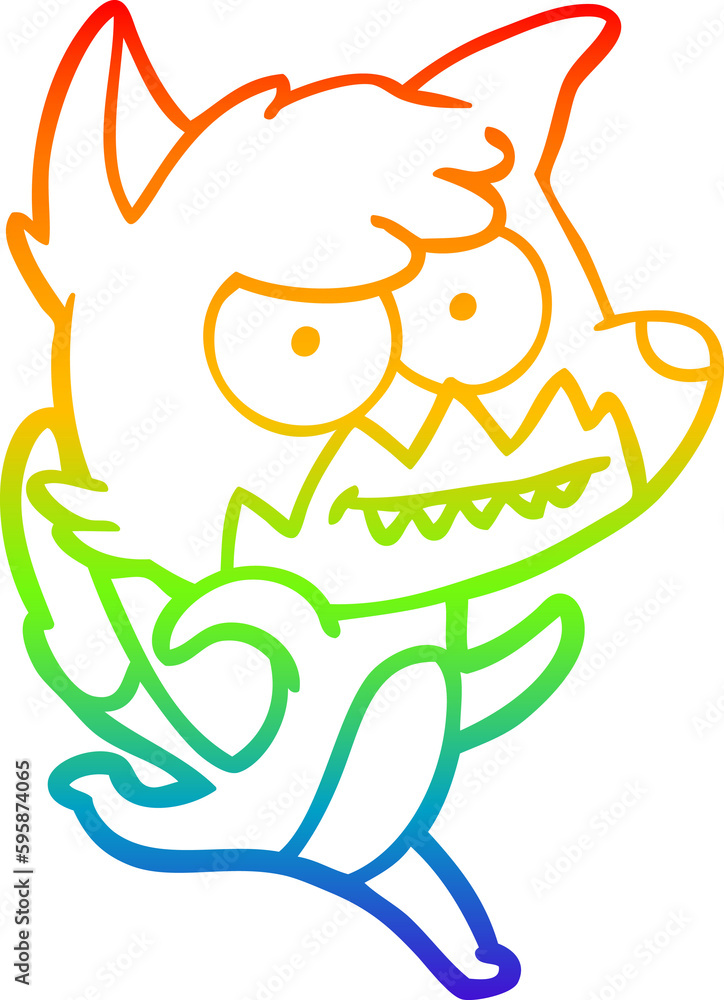 rainbow gradient line drawing of a cartoon grinning fox rainbow gradient line drawing of a cartoon grinning fox