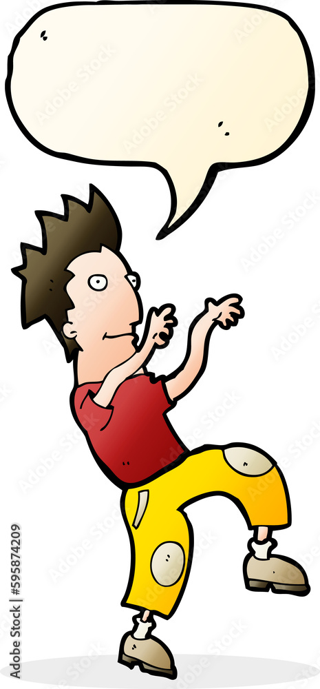Fototapeta premium cartoon happy man doing funny dance with speech bubble