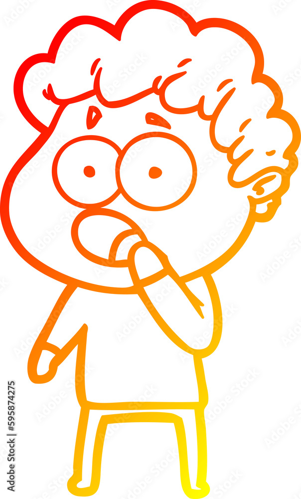 warm gradient line drawing of a cartoon man gasping in surprise warm gradient line drawing of a cartoon man gasping in surprise